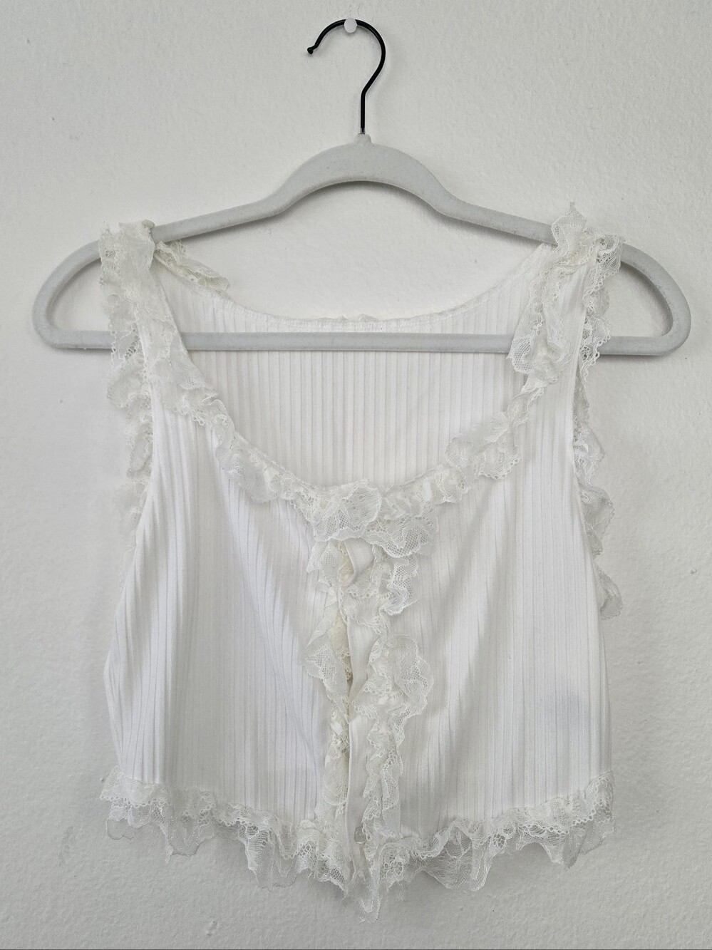 White Lace-Trim Ribbed Tank Top